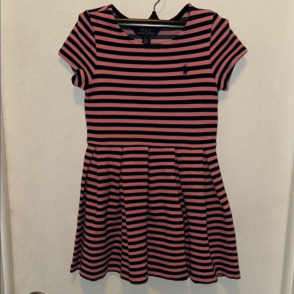 Polo by Ralph Lauren Navy and Pink striped Dress Sz 6 great condition